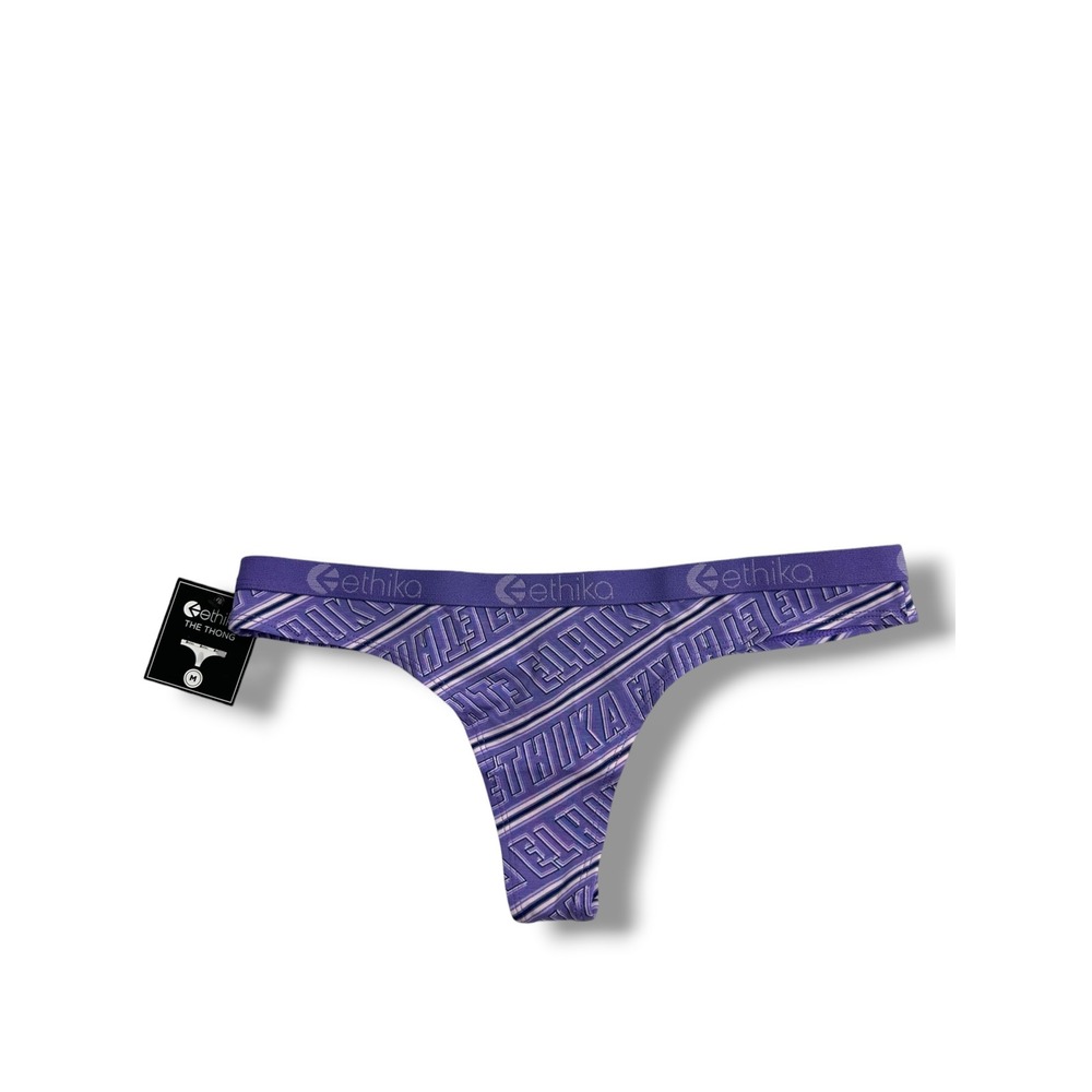 Ethika The Thong Women Medium Purple Logo Print Elastic Waistband WLT1825-PRP-M